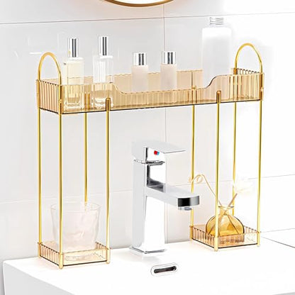 YCIA&DONE Bathroom Countertop Organizer Over The Faucet, Narrow Counter Organizers Above Sink, Table Mounted Faucet Sink Shelf for Kitchen, Toilet, Laundry(Amber Gold) - color: Amber Gold