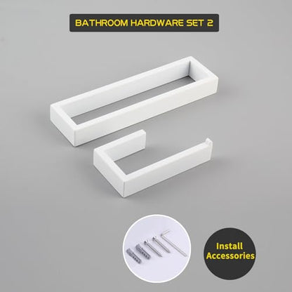 GERZWY Bathroom 2-Piece Accessory Set SUS 304 Stainless Steel Toilet Paper Holder Towel Ring Wall Mount, White - color: White