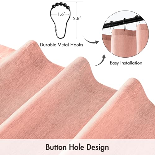 ANRODUO Blush Pink Extra Long Linen Fabric Shower Curtain Set - W72xL108 | Farmhouse Shower Curtain with 12 Metal Hooks, Waterproof Heavy Duty, Button Hole Design, Machine Washable for Bathroom - color: Blush Pink, size: 72"W x 108"L (Pack of 1)