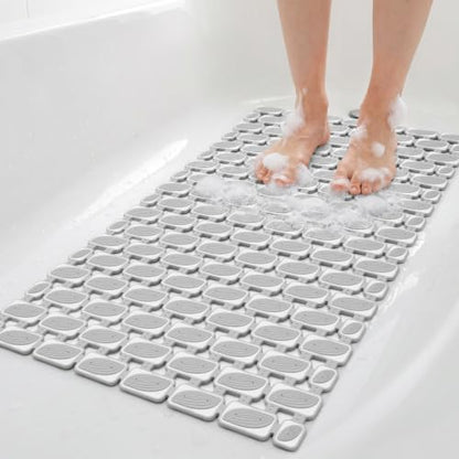 Non Slip Bathtub Mat with Suction Cups Quick Dry Shower Mat 27x16 | Light Grey Machine Washable Shower Floor Mat for Elderly & Kids, Quick Dry Drain Holes Bathroom Shower Tub Stall - color: Light Grey