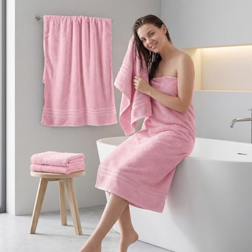REDKISS Pink Towels Set 6 Piece Cotton Towel Sets with 2 Bath Towels, 2 Hand, 2 Washcloths, 650GSM Hotel Quality, Soft, Highly Absorbent Towels for Bathroom Gym, Ideal Everyday Use - color: Pink