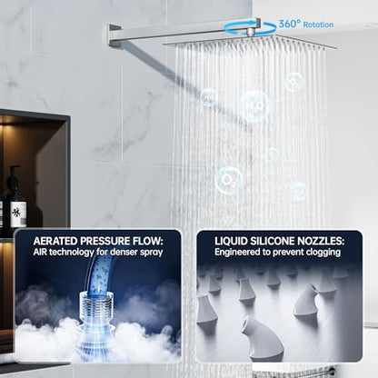Hawkrown 12 Inch Luxury Rain Shower Faucet Set, Brushed Nickel Shower System with Rainfall Shower Head and Handheld Spray, SUS304 Stainless Steel and Solid Brass Wall Mounted Shower Valve Trim Kit - color: Brushed Nickel, size: 12 Inch