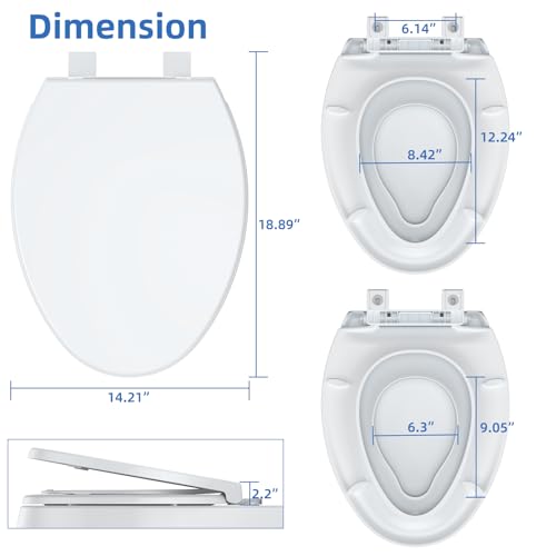 Elongated Toilet Seat with Built-In Toddler Seat, Quiet-Close Potty Training Seat for Family, Quick-Release & Grip-Tight Bumpers, Quick-Attach Hardware, White - color: White, with Toddler Seat (Quick-Release), size: Elongated (19″)