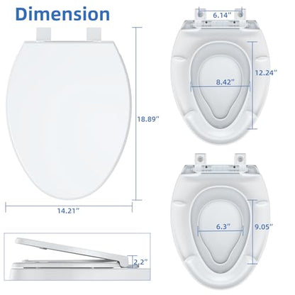 Toilet Seat with Toddler Seat, Elongated Toilet Seat, Quick-Release Structure Toilet Seat, Quick-Attach Hardware & Full Flat with Grip-Tight Bumpers, Quiet-Close Seat, White 19 in - size: elongated