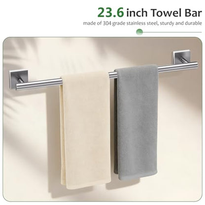 5 Pieces Brushed Nickel Towel Bar Set,Towel Racks for Bathroom Stainless Steel Wall-Mounted Bathroom Hardware Accessories Set 23.6 Inch Towel Holder - color: Brushed Nickel