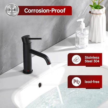 SUMERAIN Matte Black Bathroom Sink Faucet Single Handle Single Hole | Lead-Free, Stainless Steel, with Faucet Supply Lines, Easy DIY Install - color: Matte Black, size: Undermount Sink faucet