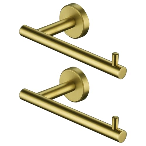 JQK Gold Toilet Paper Holder, 5 Inch Tissue Paper Dispenser, 304 Stainless Steel Thick 0.8mm Wall Mount, Brushed Brass 2 Pack, TPH100-BG-P2 - color: Gold, size: Bar(2 Pack)