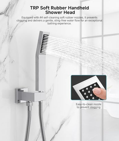SR SUN RISE Shower Faucet Set & System - 10 Inch Rainfall Shower Head & Handle Set Wall Mounted Polished Chrome Solid Brass Valve Trim Kit Included - color: Polished Chrome, size: 10 Inch