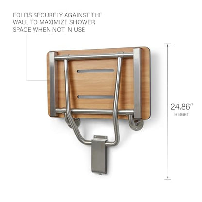 22" x 15" Teak Folding Wall Mount Shower Seat Bench, ADA Compliant - color: Teak, size: 22 inch