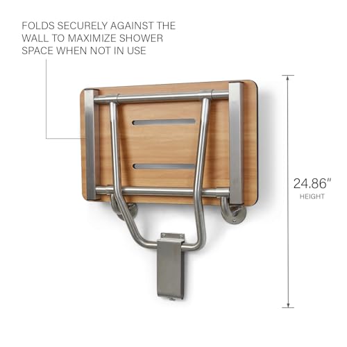 24" x 15" Teak Folding Wall Mount Shower Seat Bench, ADA Compliant - color: Teak, size: 24 inch