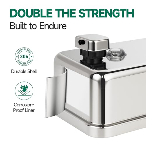 anydry Commercial Soap Dispenser Wall Mounted 37oz Brushed Stainless Steel | Liquid Hand Soap Dispenser, Ideal for Commercial Bathroom, Large Capacity, Easy Refill, Leak-Proof Pump, Stable Installation - color: Polished