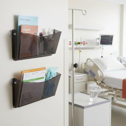 Azar Displays 250055-SMK Plastic Wall Mount File Holder with Suction Cups Smoke Colored, 4-Pack - color: BLACK SMK, style: Suction Cup