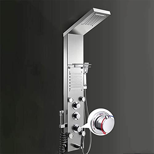 Thermostatic Waterfall Rainfall Shower Panel Tower Shower Shower Column Body Massage Jets Hand Shower Tub Spout Wall Mounted Shower PanelSilver (A),A - color: A