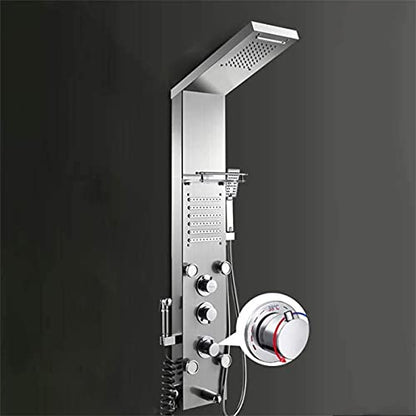 Thermostatic Waterfall Rainfall Shower Panel Tower Shower Shower Column Body Massage Jets Hand Shower Tub Spout Wall Mounted Shower PanelSilver (A),A - color: A