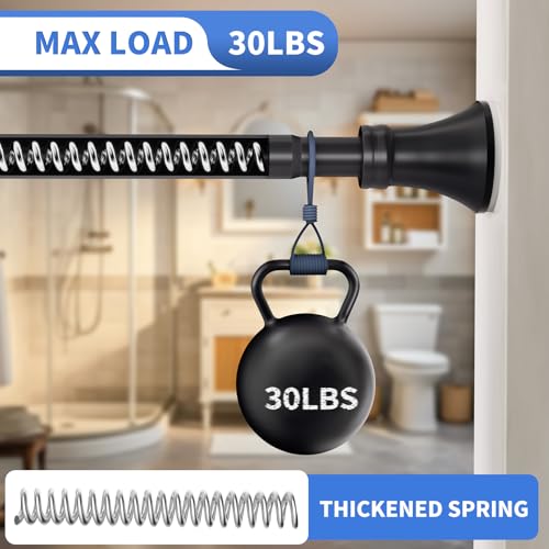 Matte Black Shower Curtain Rod 36-94 Inch(3-7.8ft), No Slip No Drill No Rust Shower Rod For Bathroom Window Patio, Adjustable Spring Long Tension Rod - color: Matte Black, size: 36"-94"