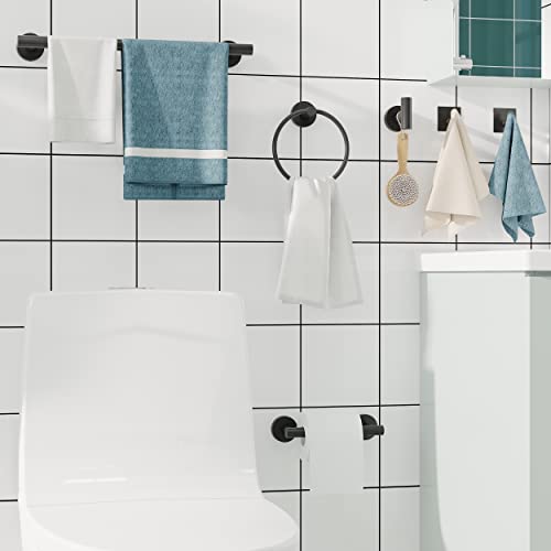 RARXTR 6 PCS Bathroom Hardware Set, Including 16" Hand Towel Bar, Toilet Paper Holder, Towel Ring, Robe Towel Hooks, Bathroom Accessories Kit(Matte Black) - color: Matte Black, size: 6-Piece