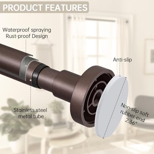 BRIOFOX Shower Curtain Rod Adjustable 18-78 Inch, Stainless Steel Spring Tension Shower Rod No Drilling Non Slip, Bronze - color: Bronze, size: 18-78 Inch