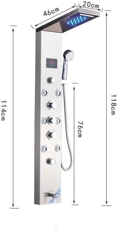 8 in 1 Shower Panel Tower System Stainless Steel 304 Thermostatic System with LED Rainfall, Hot & Cold Water Adjustable, Hand Shower, Body Mist Spray (Chrome Finish)