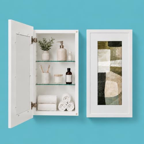 Concealed Medicine Cabinet 14×24 Recessed, Picture Frame Medicine Cabinet, Farmhouse White Wood Frame, 3 Shelves, 100% Handmade, Fully Assembled Wall Niche Insert For Bathroom,Bedroom,Hallway(White) - color: Moonlighter(14×24)