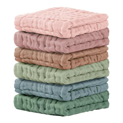 Cuddle Campus Baby Washcloths 6 Packs, Muslin Washcloths Baby,Cotton Burp Cloths, Extra Absorbent and Soft Wash Clothes for Newborns, 12x12 Inches - color: Set-8