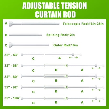 Ausemku Shower Curtain Rod - 32-92 Inch Rustproof Tension Rod, Non-Slip Spring Design, No Drilling Adjustable Curtain Rod for Bathroom, Kitchen, and Closet（White） - color: White, size: 32-92 IN