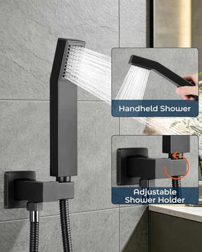 Rain Shower Faucet Set, 10" Top + 6" Side Head, Matte Black | 3-head set w/ valve, SUS304 anti-freeze, 6 spray modes, self-clean nozzles - color: Matte Black, style: 10''-Ceiling Mount+6" Shower Head