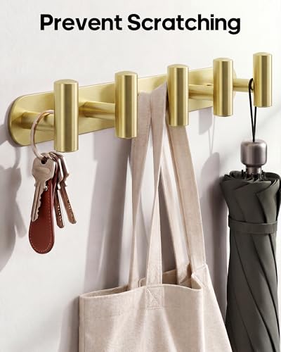 Optish 2 Pack Coat Rack Wall Mount, Bathroom Towel 5 Hooks, Heavy Duty Coat Hooks for Robe, Bag, Key, Hat, Hook Rack Hanger for Entryway, Bedroom, Gold - color: Gold