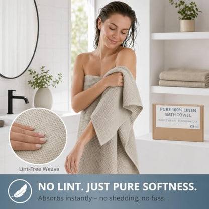 Pure 100% Linen Bath Towel - 30x60-inch Lightweight Travel Towel - Linen Beach Towel Waffle Weave Quick Dry Hair Towel - Thin Towels for Bathroom - color: Natural Linen, size: Bath Towel