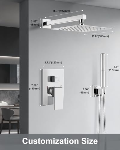 Aolemi Shower System with Rain Head and Handheld,12-Inch,Polish Chrome | High-Pressure Shower Faucet Set with Dual-Function Handheld,Rough-In Valve,1.8 GPM,Wall-Mount Trim Kit - color: Polish Chrome, size: 12 Inch
