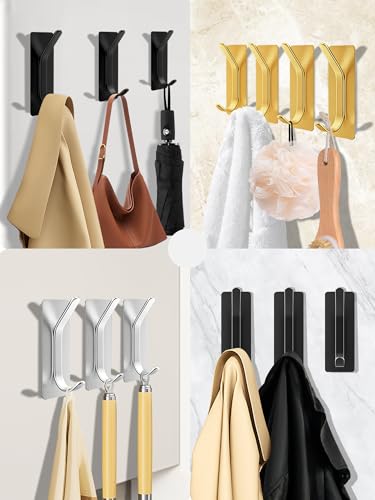 6 Pack Heavy Duty Adhesive Hooks, No Drill Self-Adhesive Wall Hook for Hanging, Sturdy Metal Door Hanger Towel Hook for Bathroom, Shower, Kitchen (Black) - color: Black