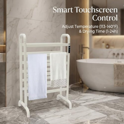 Heated Towel Rack,Freestanding Space Aluminum Towel Warmer Rack for Bathroom Dual-Row Electric Towel Warmer Rack with Intelligent Touch Screen Timer