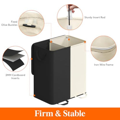 Lifewit Double Laundry Hamper with Lid and Removable Laundry Bags, Large Collapsible 2 Dividers Dirty Clothes Basket with Handles for Bedroom Laundry Room Closet Bathroom College, 155L White&Black - color: White&black, size: 155L