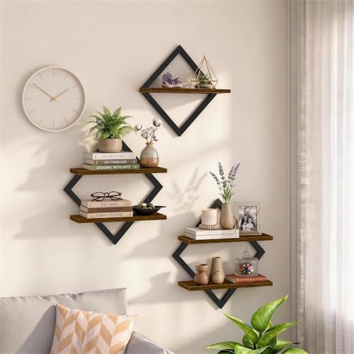 Floating Shelves for Wall, Set of 3 Hanging Shelves, Rustic Brown | Wall Mounted Storage Shelves for Books & Decor, Decorative Wall Shelves for Living Room, Bedroom, Bathroom & Kitchen - size: 3-Pack