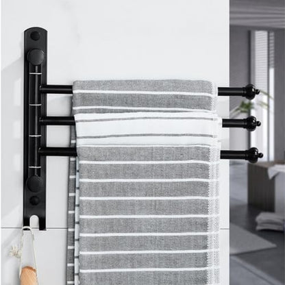 ZHOUXIAO Stainless Steel Swing Out Towel Bar Holder Wall Mount/Black Finish Swivel Towel Rack for Bathroom or Kitchen, Metal Towel Bar Folding Arm Swivel Hanger Bathroom Stor 2Bars