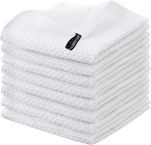 joybest Cotton Kitchen Dish Cloths, 8-Pack Waffle Weave Ultra Soft Absorbent Dish Towels Washcloths Quick Drying Dish Rags, 12x12 Inches, White - color: White, size: 12 in x 12 in
