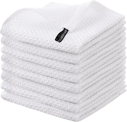 joybest Cotton Kitchen Dish Cloths, 8-Pack Waffle Weave Ultra Soft Absorbent Dish Towels Washcloths Quick Drying Dish Rags, 12x12 Inches, White - color: White, size: 12 in x 12 in