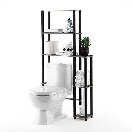 Furinno Turn-N-Tube Over The Toilet Storage, 5 Shelves Bathroom Organizer Space Saver Rack, French Oak Grey/Black - color: French Oak/Black, style: Side Rack