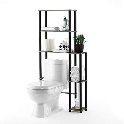 Furinno Turn-N-Tube Over The Toilet Storage, 5 Shelves Bathroom Organizer Space Saver Rack, French Oak Grey/Black - color: French Oak/Black, style: Side Rack