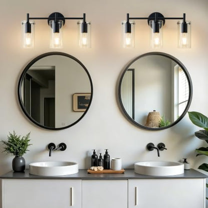 Indoi Bathroom Light Fixtures, 3-Light Matte Black Vanity Light, Black Bathroom Lights Over Mirror with Clear Glass Shade, Wall Sconces for Mirror Bedroom Living Room Hallway - color: Matte Black