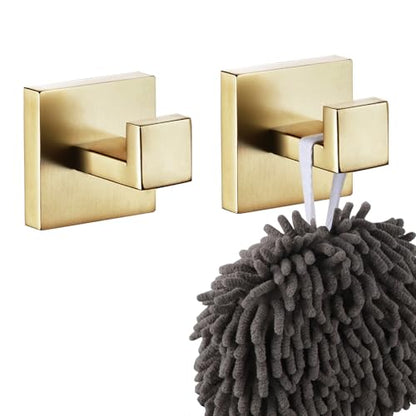 KOKOSIRI Bath Towel Hook Wall Mount Square Robe Hook Coat Hook, Bathroom Kitchen Garage Heavy Duty Wall Mounted, SUS 304 Stainless Steel, Brushed Gold, B1010BG-P2 - color: Brushed Gold, size: 2 Pack