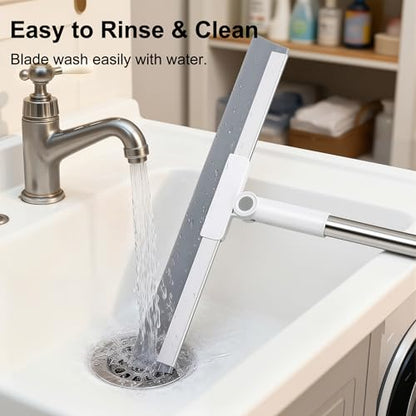 Floor Squeegee with 51"-58" Telescoping Handle & 180° Rotating Head, Water Removal for Tile & Hardwood, Under-Furniture Cleaning