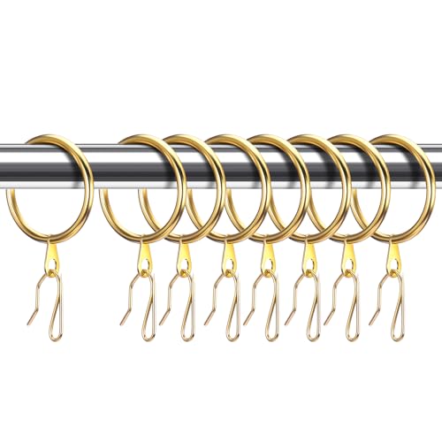 Hotop 30 Pcs Metal Drapery Curtain Rings 0.98/1.26/1.65 inch Interior Diameter and 30 Pcs Hanging Curtain Drapery Pin Hooks for Window Door Shower(Gold,42 mm) - color: Gold, size: 42 mm