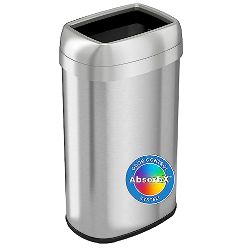 iTouchless 16 Gallon Oval Open Top Trash Can and Recycle Bin with Dual AbsorbX Odor Filters, Slim Space-Saving Large Capacity Commercial Grade for Home, Office, Garage, Business, Stainless Steel - color: Silver, 16 Gal