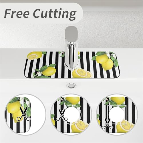 Kitchen Sink Splash Guard，Lemon-and stripes Faucet Mat Sink Gadgets-Super Absorbent Fast Drying Mat Drip Catcher for Kitchen, Bathroom,Sink Mat, Dish Drying Mat, Bathroom(15" X 5.5" ) - color: Lemon-and stripes