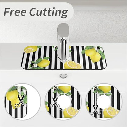 Kitchen Sink Splash Guard，Lemon-and stripes Faucet Mat Sink Gadgets-Super Absorbent Fast Drying Mat Drip Catcher for Kitchen, Bathroom,Sink Mat, Dish Drying Mat, Bathroom(15" X 5.5" ) - color: Lemon-and stripes