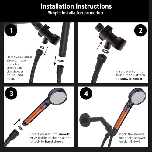 Shower Hose & Holder for Handhelds, 79" Extra Long Shower Hose, Built-in Explosion-Proof Braided Mesh Anti-leakage, 304 Stainless Steel Chrome Plated, with Shower Head Holder (matte black) - color: Matte Black