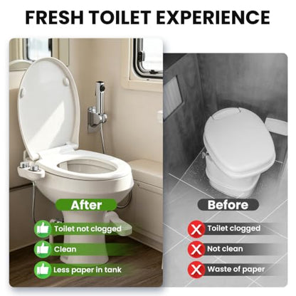 2-in-1 RV Bidet Attachment and Handheld Sprayer Combo for Camper Toilet, Non-Electric Dual Nozzle Toilet Bidet with Metal Spray Wand, Adjustable Pressure - color: Chrome Knob
