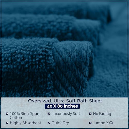 DAN RIVER Pack of 1 Oversized Bath Sheet, 40 x 80 Inches, Blue Opal | 100% Cotton Jumbo Bath Towel with Extra Large Coverage, Lightweight Feel, Super Soft & Quick Dry - color: Blue Opal, size: 40x80" Oversized Bath Sheet