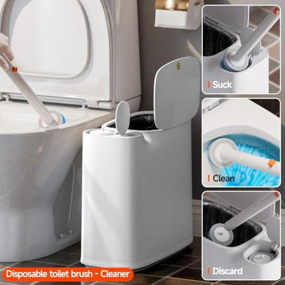 CTIME 3 in 1 Bathroom Trash can with toilert Brush,12 Refills | 3 in 1,modern bathroom, 12 Refills,bathroom, toilet