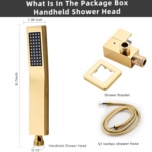 Handheld Shower Head，High Pressure Brushed Gold Shower Head,Water Saving Detachable Shower Wand with Solid Brass Body and 5 ft Flexible Hose, Easy to Clean and Durable - color: Brushed Gold
